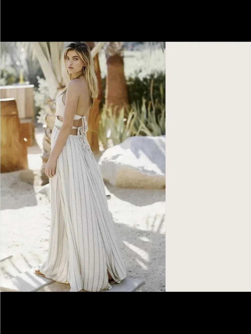 Free People Cream Maxi Dress with Olive Bodice